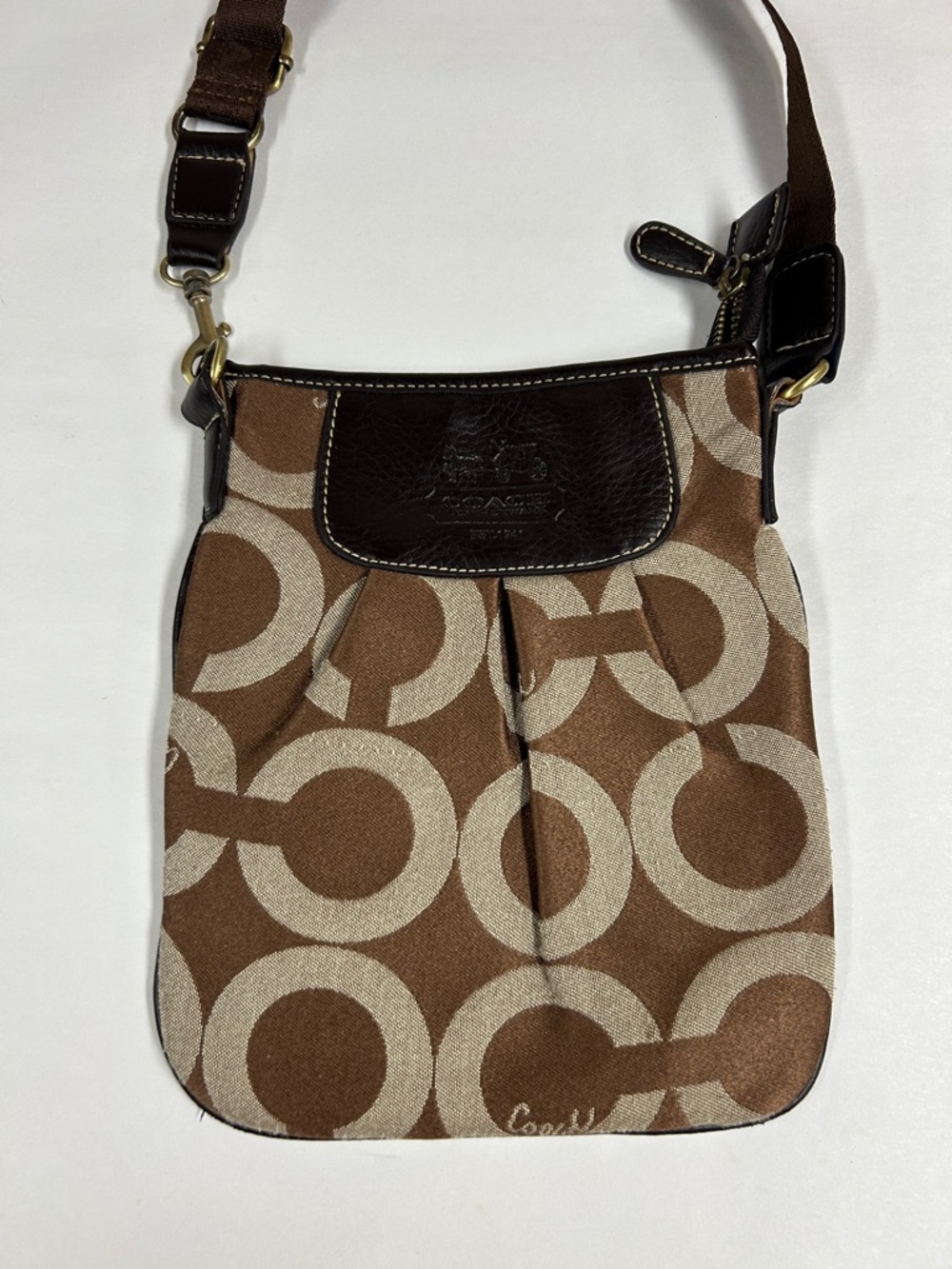 Coach Brown & Beige Signature Circle Shoulder Bag
